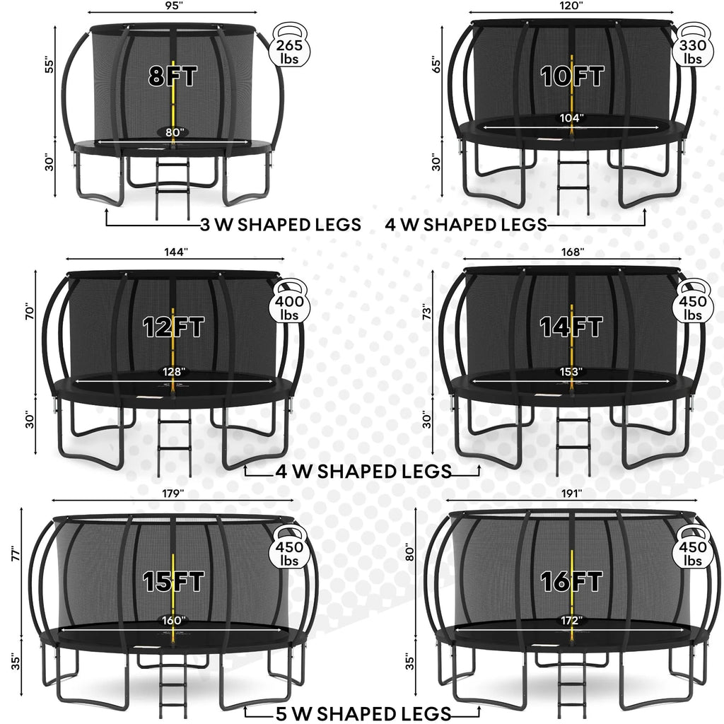 JUMPZYLLA 8FT Trampoline Outdoor with Enclosure for Kids