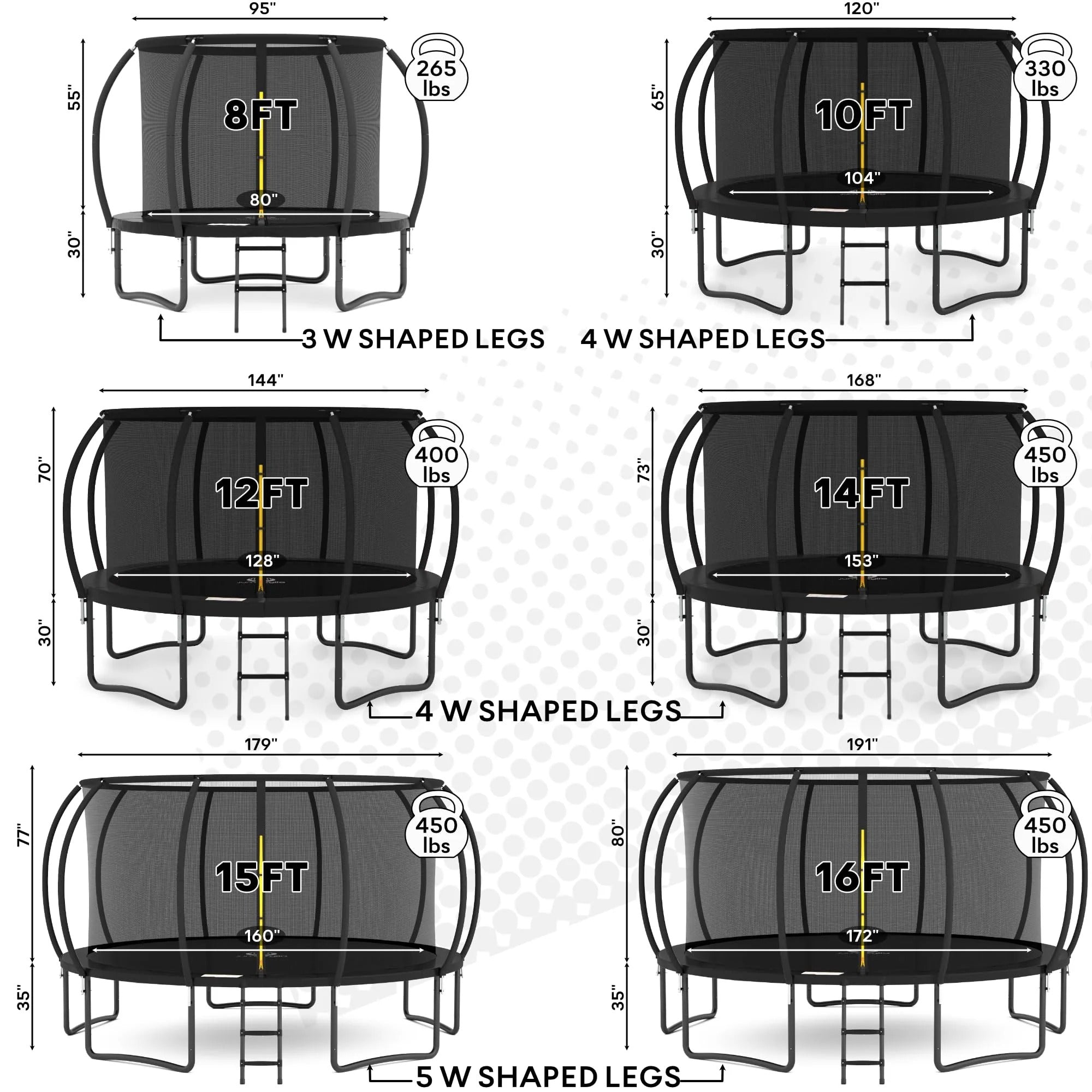 JUMPZYLLA 8FT Trampoline Outdoor with Enclosure for Kids