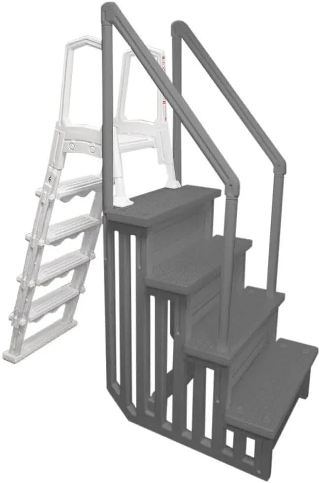 Non-slip entry steps for pools | Grey | For above-ground pools | Can be installed on terraces with a height of 122 to 137 cm | Load capacity up to 136 kg