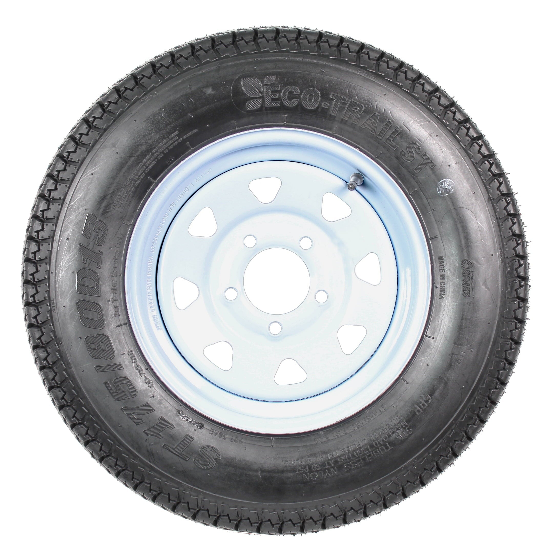 2-pack trailer tires and rims ST175/80D13 175/80 13 B78-13 LRC 5-hole white spoked wheel