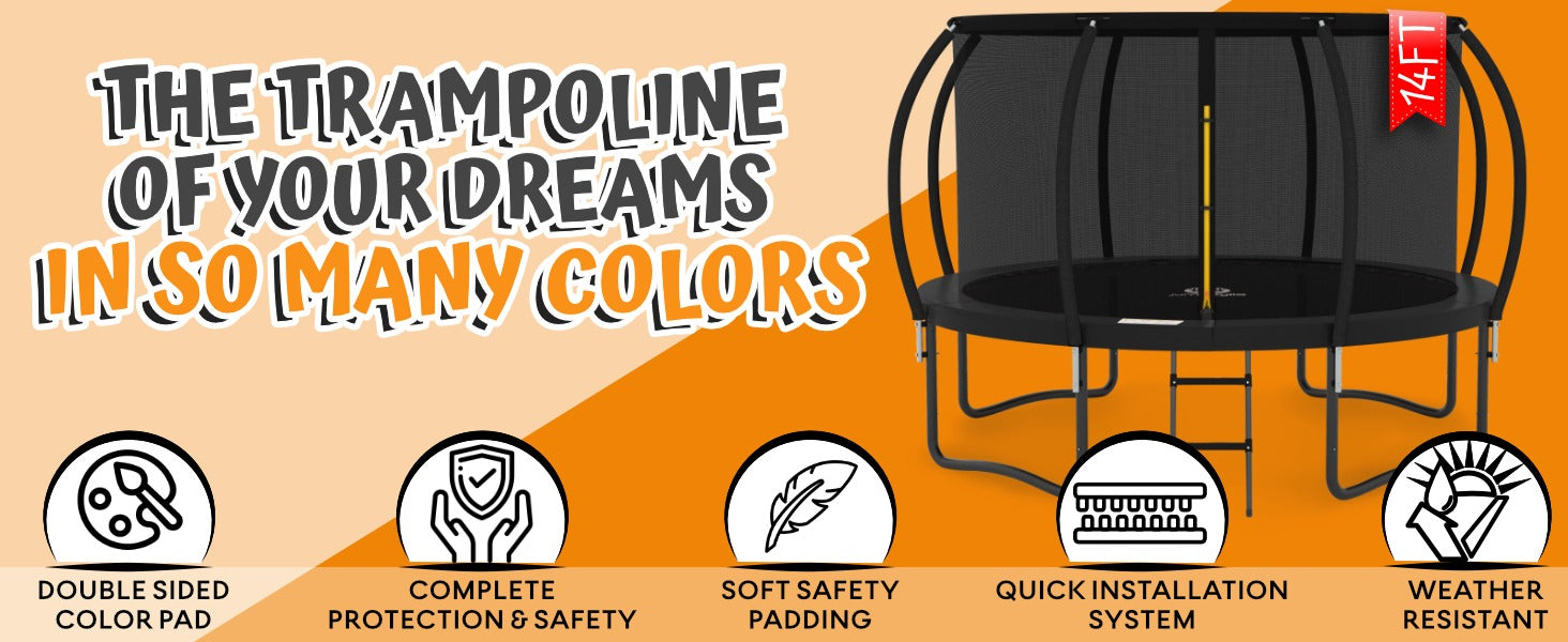 JUMPZYLLA 8FT Trampoline Outdoor with Enclosure for Kids