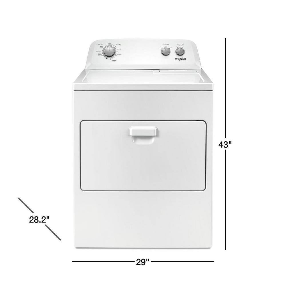 Whirlpool 7.0 cubic foot (approx. 198 liters) clothes dryer, AutoDry™ system, Wrinkle Shield™, white