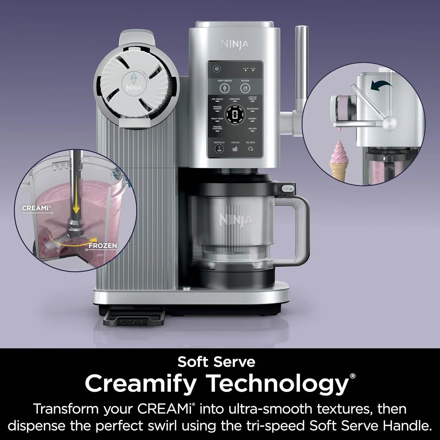 Ninja Swirl by CREAMi Ice Cream and Soft Serve Maker, Sorbet, Milkshake, Frozen Yogurt, Low Calories Program & More, 13-in-1, Soft Serve Handle, (2) CREAMi Swirl 16oz Pints, For Kids & ALL ages, NC701