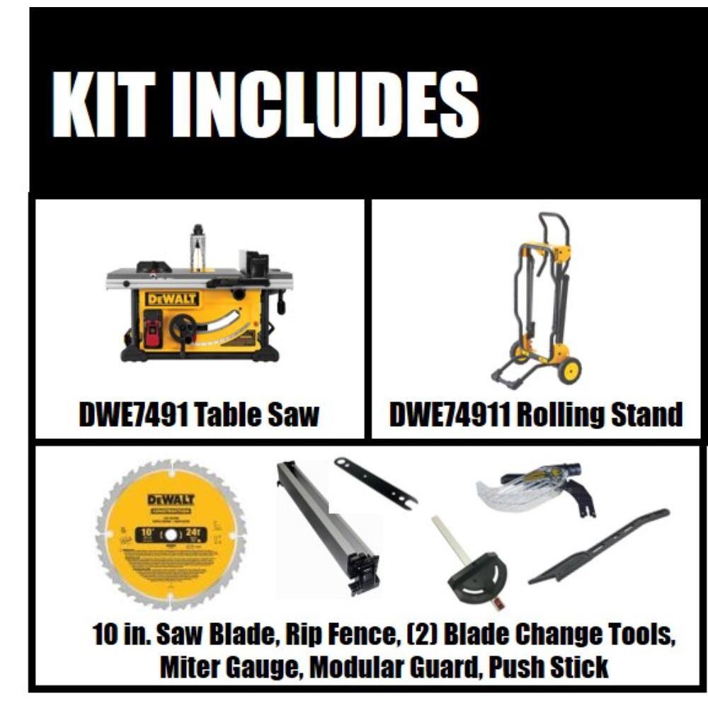 15 Amp Corded 10-inch Construction Site Table Saw with Rolling Stand DWE7491RS