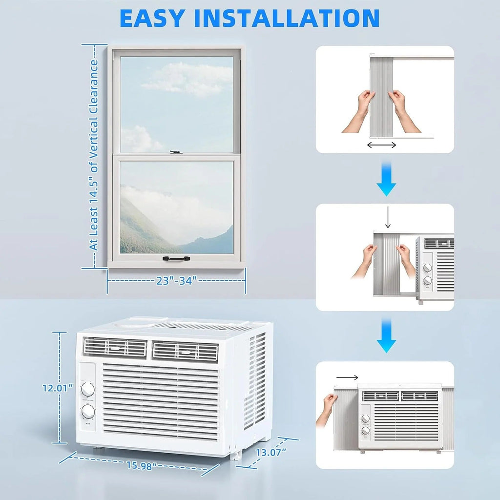 Antarctic Star 12,000 BTU U-shaped window air conditioner, cools rooms up to 550 square feet with 6 modes, 24-hour timer, ultra-quiet window air conditioner