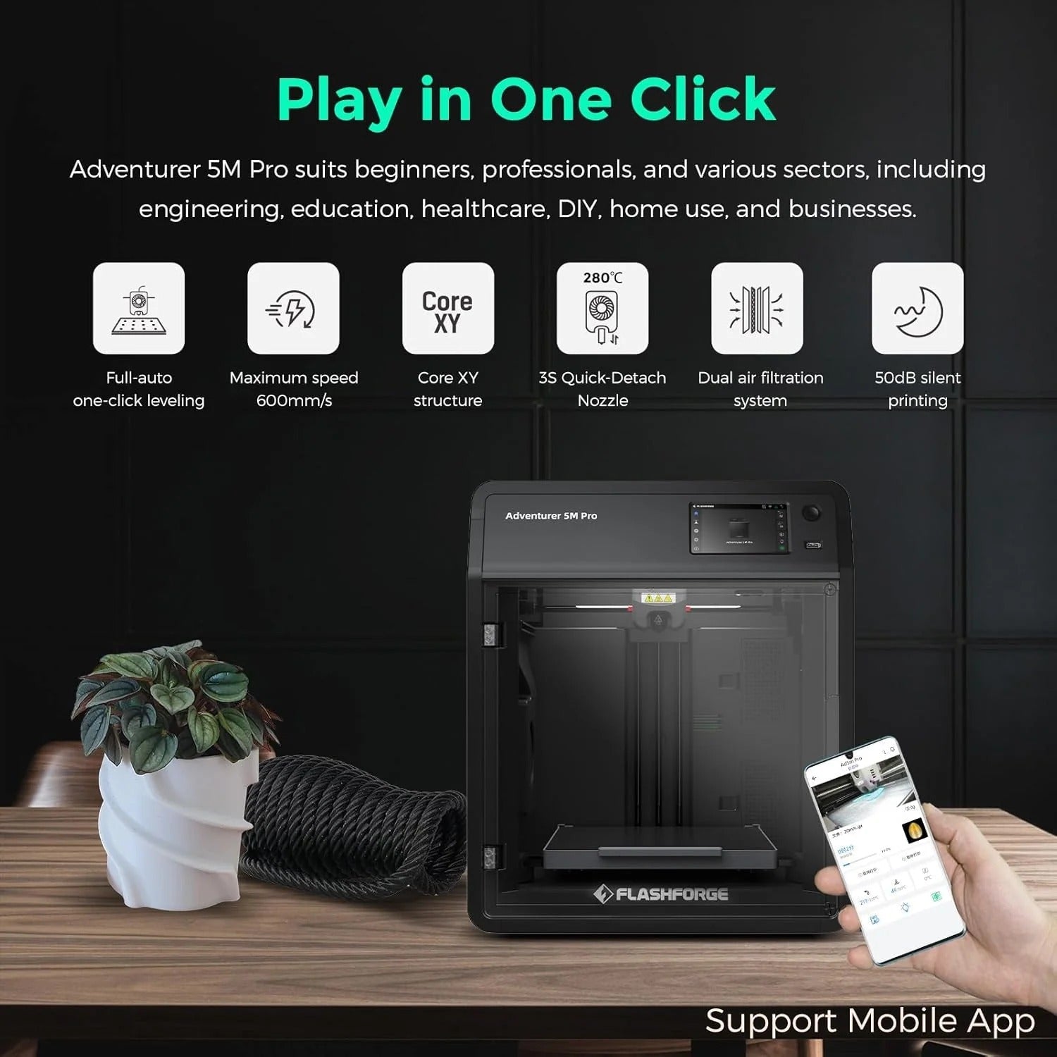 Adventurer 5M 3D printer with fully automatic leveling