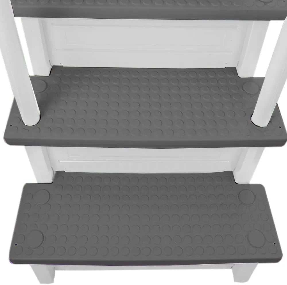 Non-slip entry steps for pools | Grey | For above-ground pools | Can be installed on terraces with a height of 122 to 137 cm | Load capacity up to 136 kg