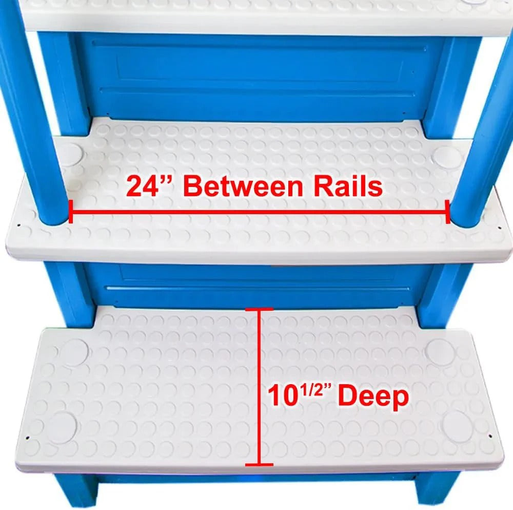 Non-slip entry steps for pools | Grey | For above-ground pools | Can be installed on terraces with a height of 122 to 137 cm | Load capacity up to 136 kg