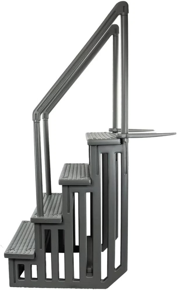Non-slip entry steps for pools | Grey | For above-ground pools | Can be installed on terraces with a height of 122 to 137 cm | Load capacity up to 136 kg