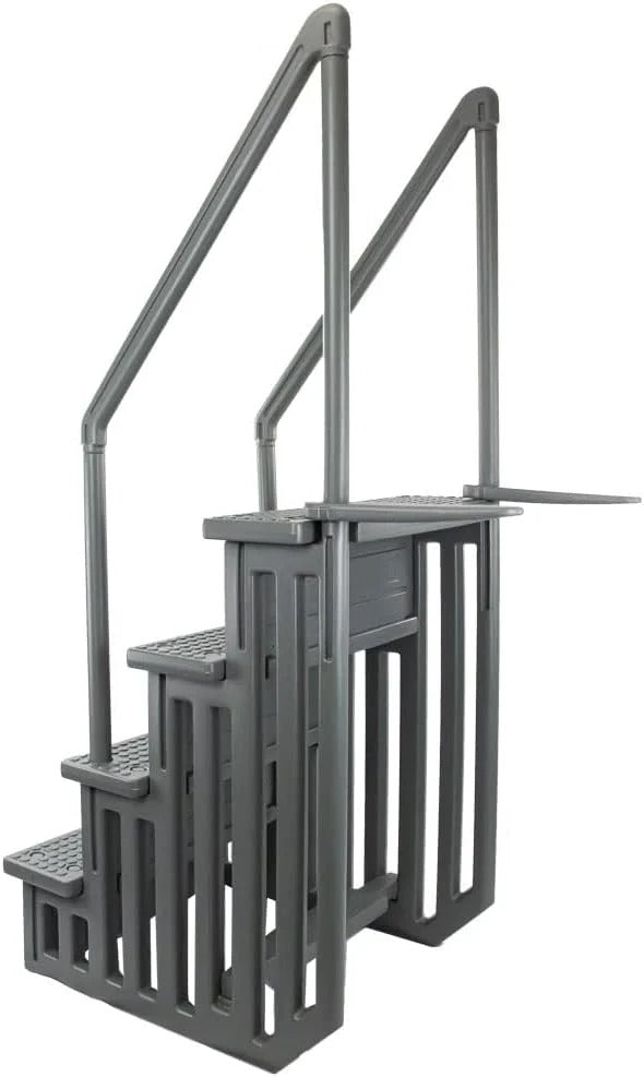 Non-slip entry steps for pools | Grey | For above-ground pools | Can be installed on terraces with a height of 122 to 137 cm | Load capacity up to 136 kg