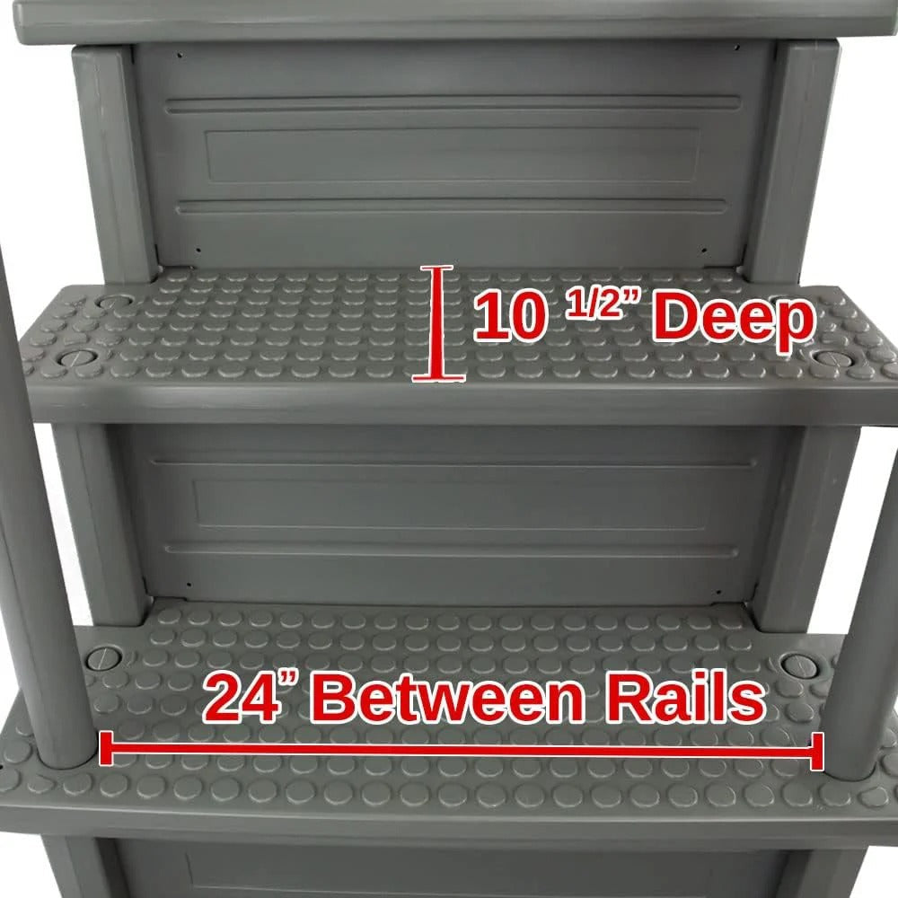 Non-slip entry steps for pools | Grey | For above-ground pools | Can be installed on terraces with a height of 122 to 137 cm | Load capacity up to 136 kg